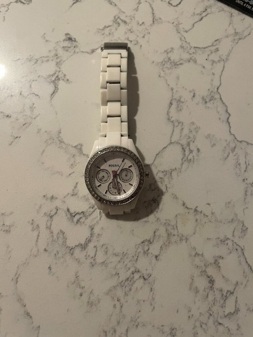 Fossil White Ceramic Watch with Crystal Bezel
